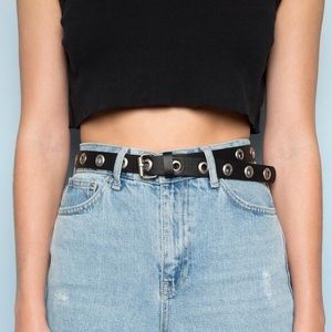 Brandy Melville Grommet Belt Black Silver Leather